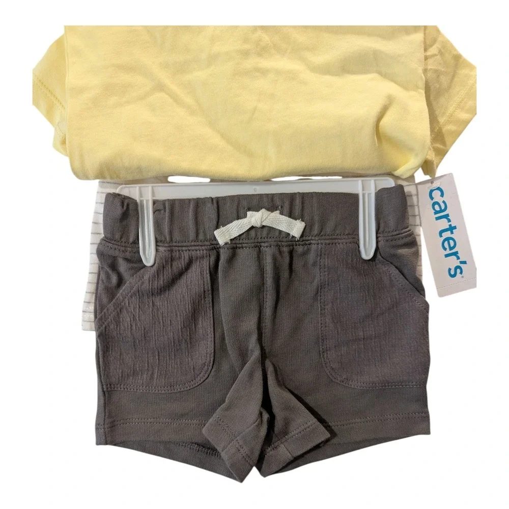BBC-1 Carter's Baby 3-Piece Striped Outfit Set 6m - Yellow‎ Gray